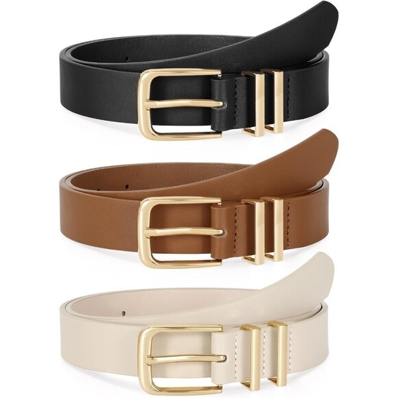 Women Belts Leather 3 Pack Adjustable Classic Black Brown Beige Fashion main image 4